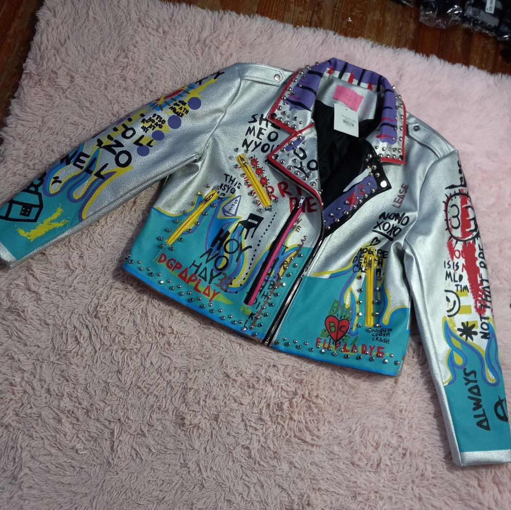 Azalea Wang Femi luxury designer graphic punk jacket! "Phoenix" moto sold out! - Picture 2 of 14